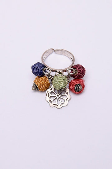 Silver & Threaded Beads Ring